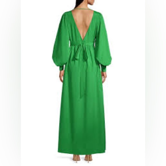 NEW One33 Social Green Long Balloon Sleeve Maxi Dress Plunging V Neck Size 4 - Picture 4 of 13